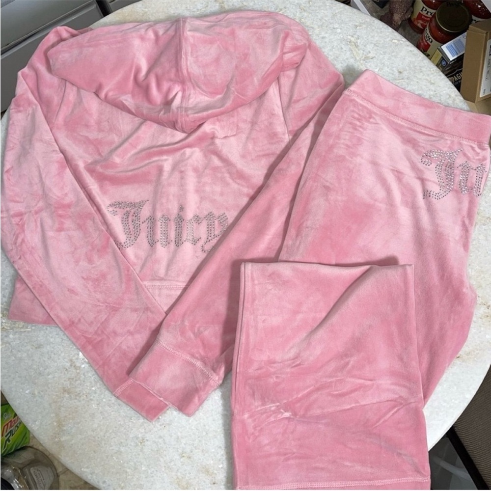 NEW! JUICY COUTURE Velour OG Bling Tracksuit Hoodie & Pant Set Rose pink - Picture 5 of 16